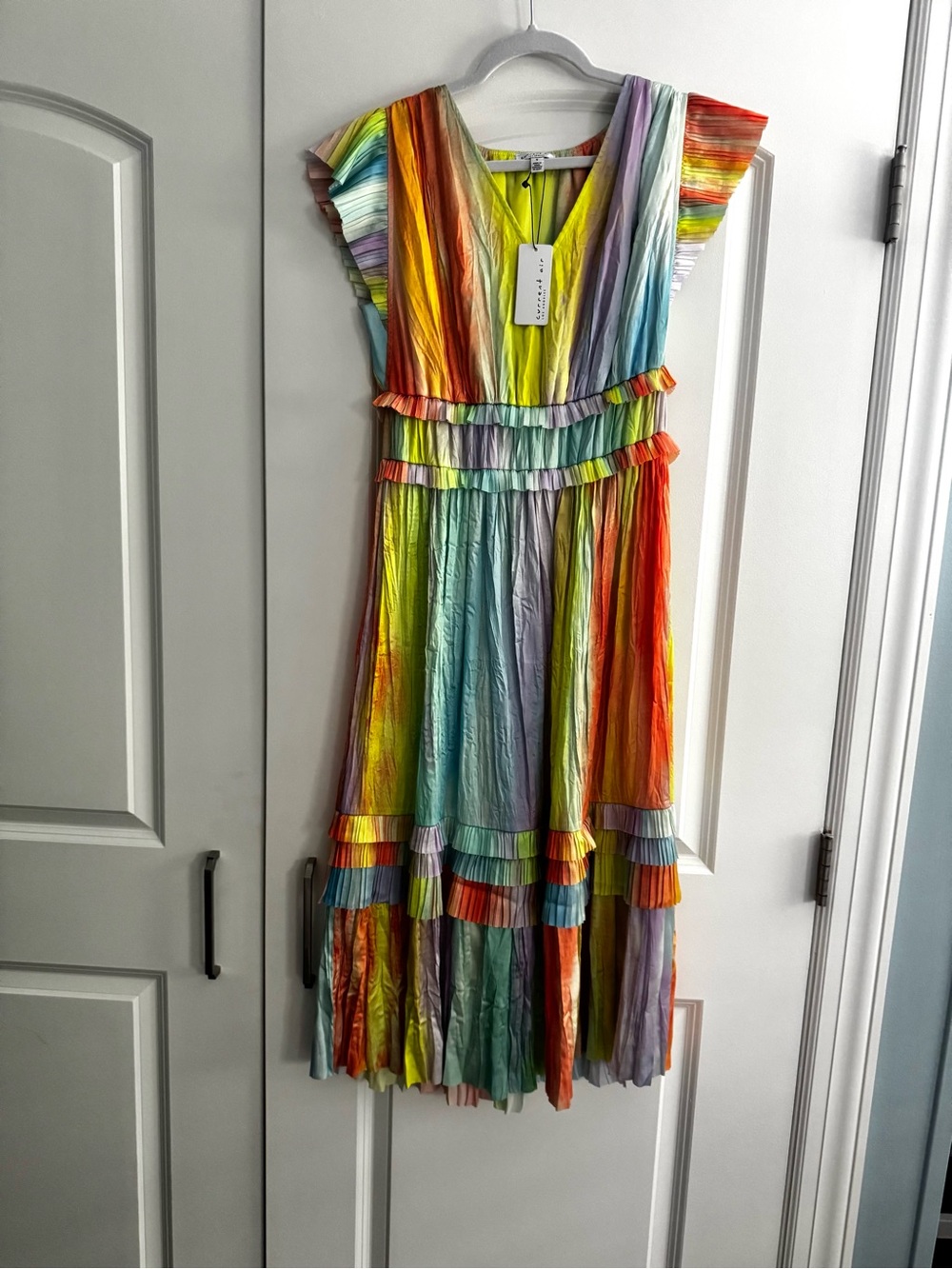 Current Air Rainbow Pleated Ruffle Dress